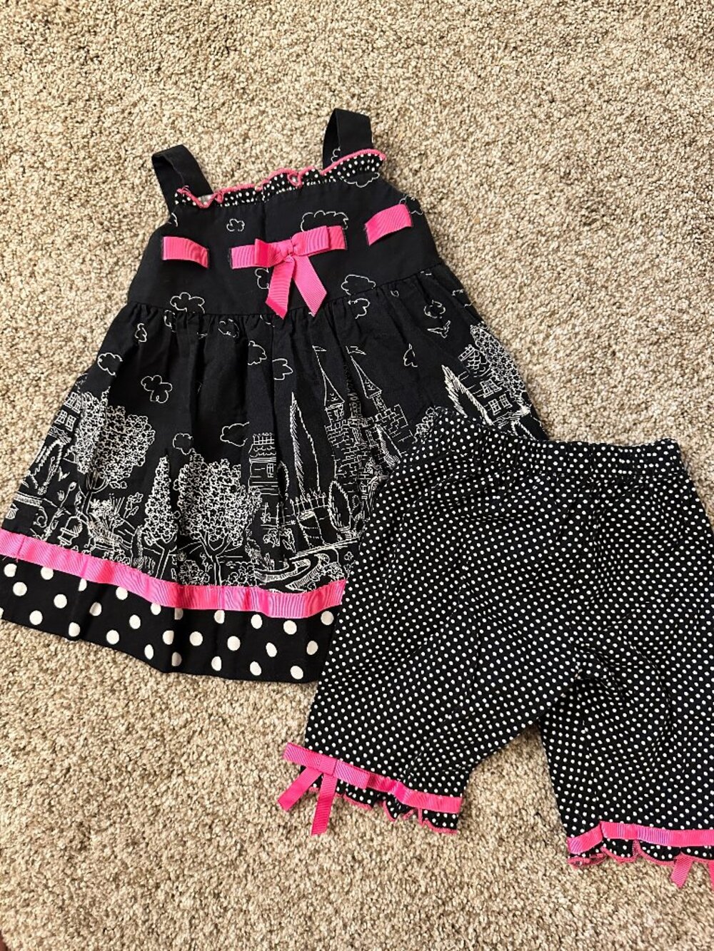 Bonnie Jean Baby Girl's Sun Top Capri Short Set Sz 12 Months Black Pink Gingham